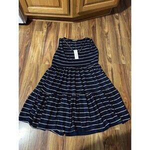 NWT See You Monday Blue & White Striped Sleeveless Tiered Dress Size Large